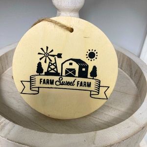 3 for $25 Item Farm Sweet Farm round wooden sign with jute string